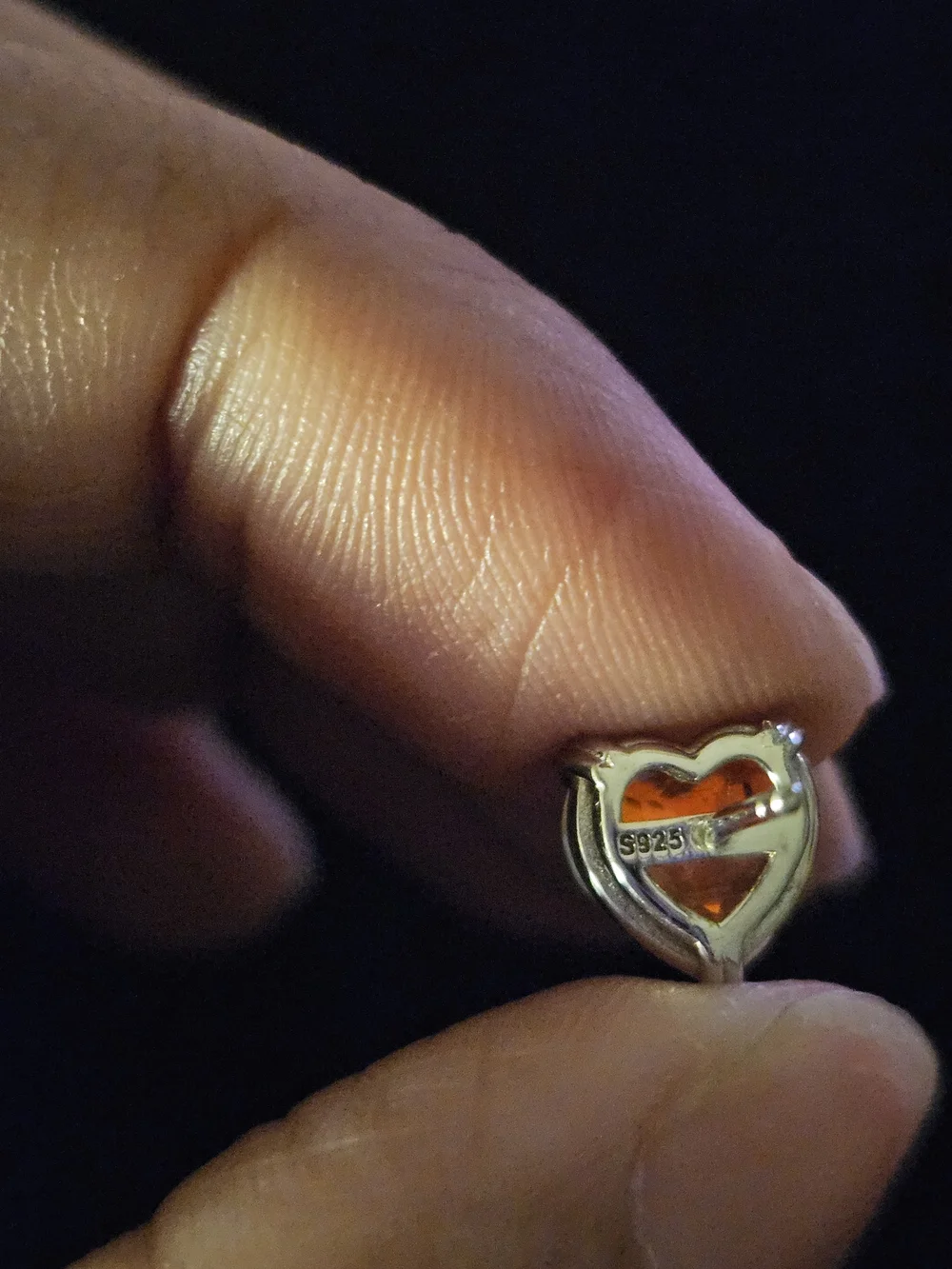 925S Heart Moon Glow Crystal Stud Earrings - Iridescent Orange